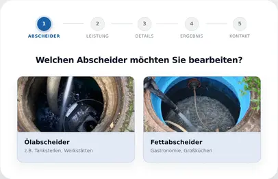 Vorschau: Schritt 1 des Angebotsrechners für Abscheider